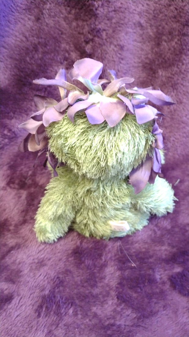 Green Jazzy Bear Plush Stuffed Animal With Purple Flower Petal Mane 9 In - 9