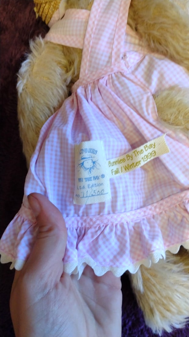 Bunnies By The Bay Fall Winter 1999 Limited Edition Plush Bunny 14" Pink Gingham Dress - 5