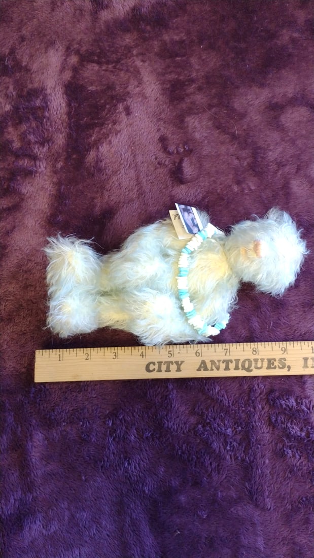 Bev Dodd Polar Ice Artist Teddy Bear Plush 9" With Blue White Bead Necklace - 2