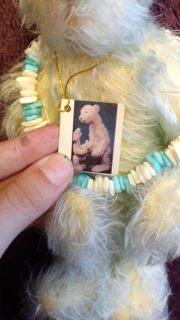 Bev Dodd Polar Ice Artist Teddy Bear Plush 9" With Blue White Bead Necklace - 6