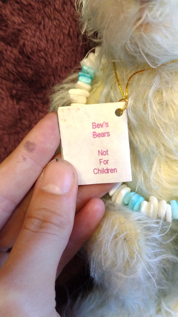 Bev Dodd Polar Ice Artist Teddy Bear Plush 9" With Blue White Bead Necklace - 8