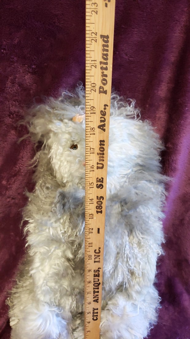 W. Brent 1992 Gray Curly Fur Plush Cat With Pink Nose And Bow, Approx. 20 In - 2
