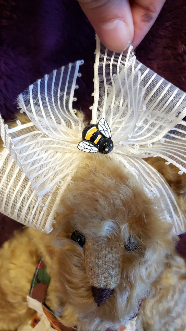 Tan Teddy Bear Plush 12 In White Bow Bee Charm Sunflower Overalls - 4