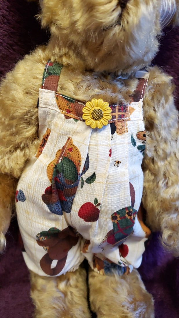 Tan Teddy Bear Plush 12 In White Bow Bee Charm Sunflower Overalls - 5