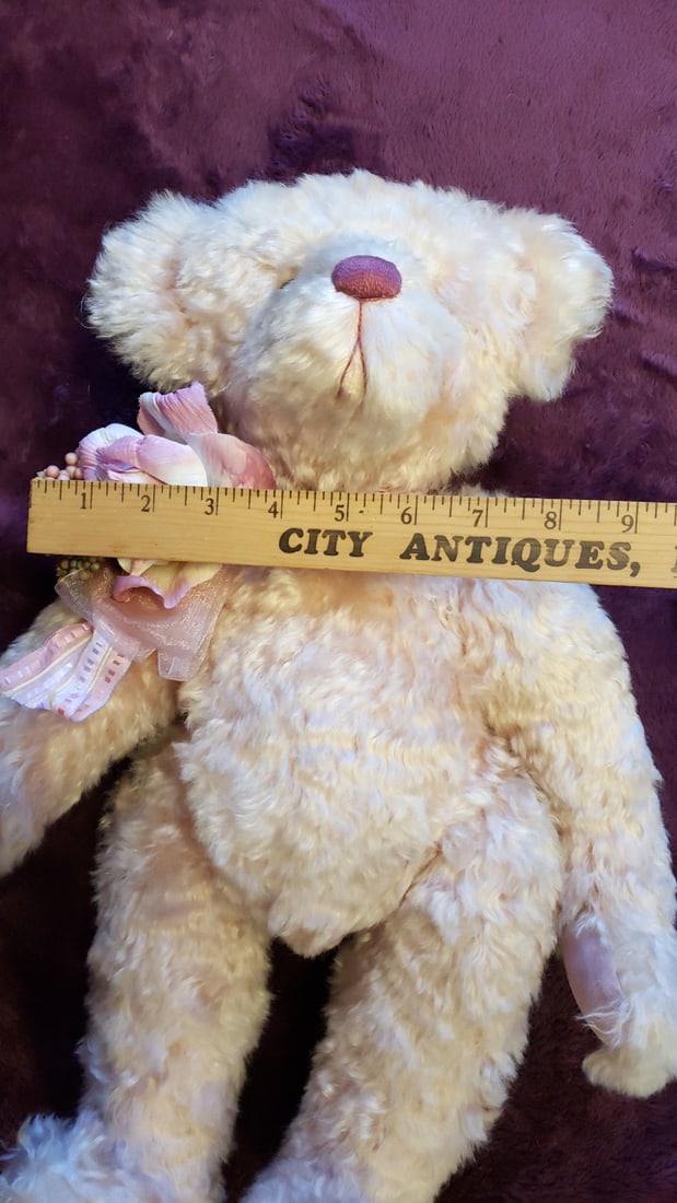 Jazzbears By Virginia Jasper Cream Curly Plush Teddy Bear With Pink Floral Shoulder Corsage And S... - 3