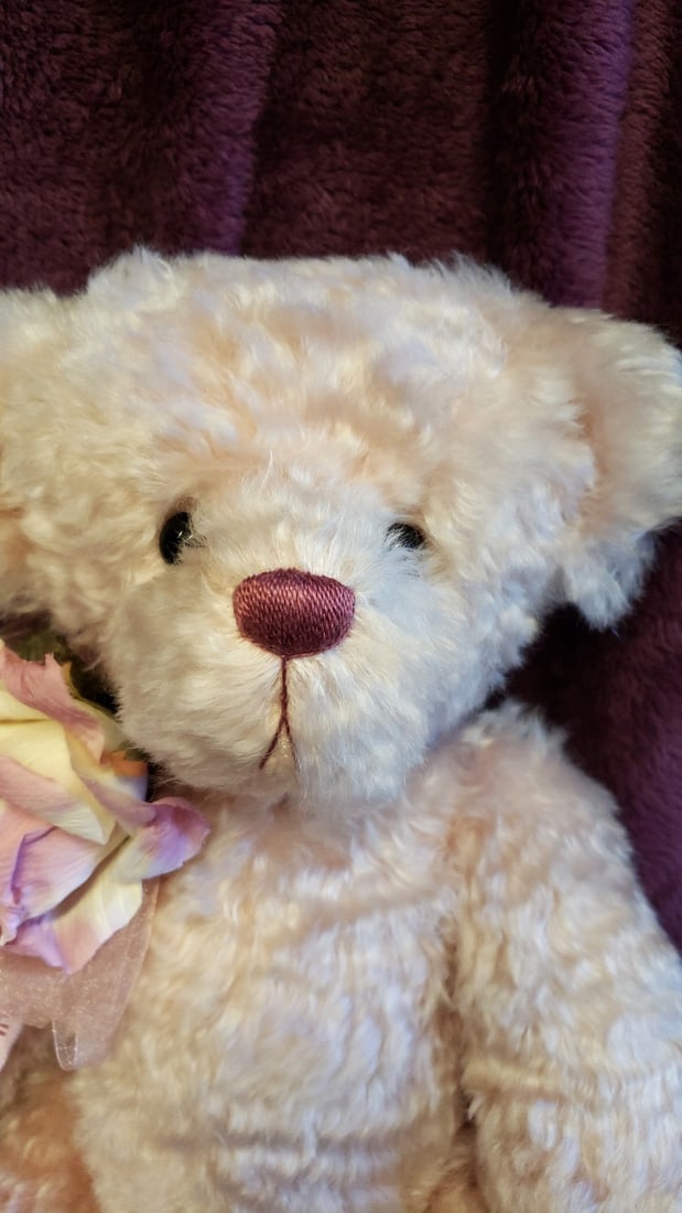 Jazzbears By Virginia Jasper Cream Curly Plush Teddy Bear With Pink Floral Shoulder Corsage And S... - 4