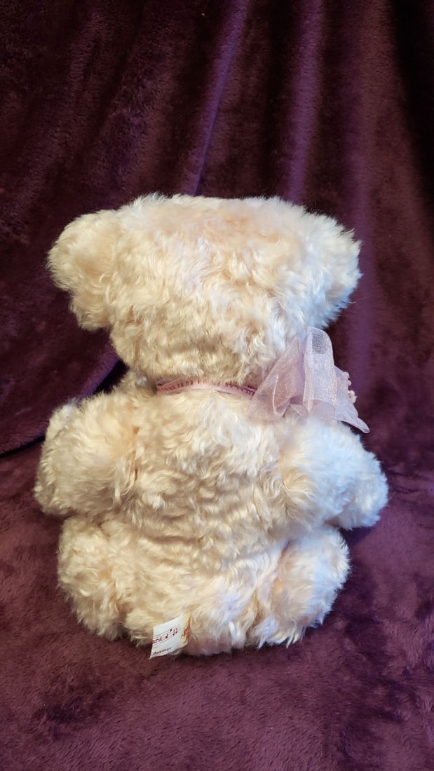Jazzbears By Virginia Jasper Cream Curly Plush Teddy Bear With Pink Floral Shoulder Corsage And S... - 9