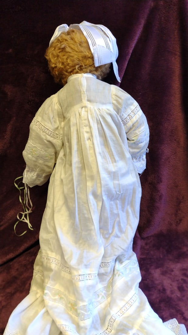 Brown Plush Teddy Bear In White Embroidered Gown With Satin Hair Bow, 24 In - 10