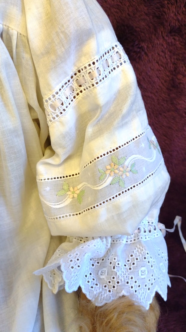 Brown Plush Teddy Bear In White Embroidered Gown With Satin Hair Bow, 24 In - 8