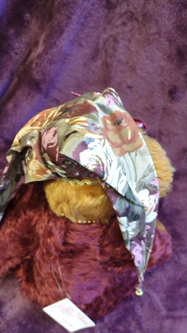 Sasha Collectibles Burgundy Gold Plush Teddy Bear With Masquerade Mask Floral Hat Beads 18 In - 11