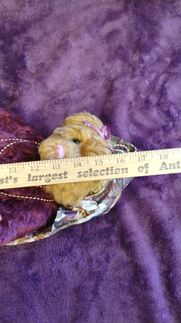 Sasha Collectibles Burgundy Gold Plush Teddy Bear With Masquerade Mask Floral Hat Beads 18 In - 2