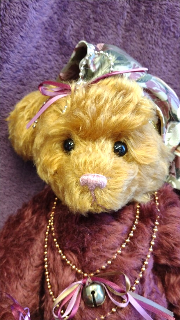 Sasha Collectibles Burgundy Gold Plush Teddy Bear With Masquerade Mask Floral Hat Beads 18 In - 8
