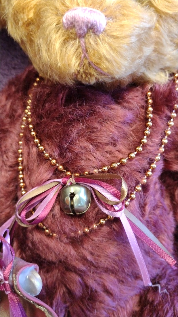 Sasha Collectibles Burgundy Gold Plush Teddy Bear With Masquerade Mask Floral Hat Beads 18 In - 9