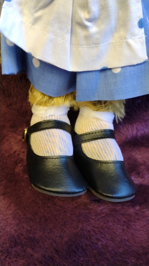 Teddy Bear Plush Doll Blue Polka Dot Dress Black Mary Jane Shoes Party Hat 15 In - 5
