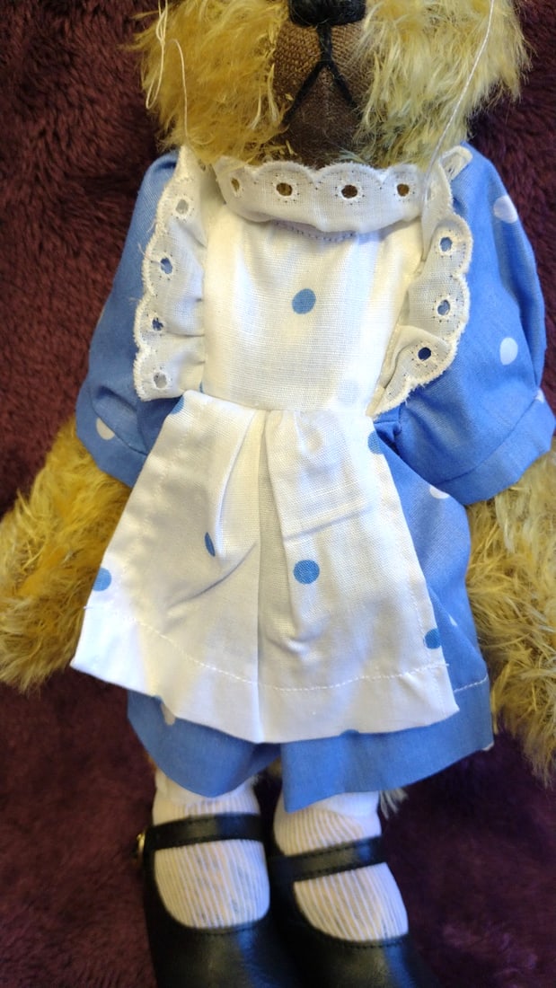 Teddy Bear Plush Doll Blue Polka Dot Dress Black Mary Jane Shoes Party Hat 15 In - 8