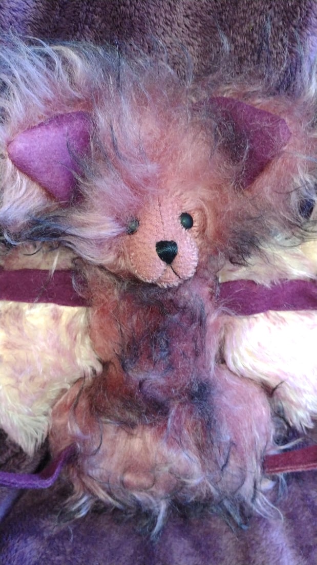 Busser Bears #22 Leann Snyder Plush Bat Bear Cream Wings Purple Accents - 2