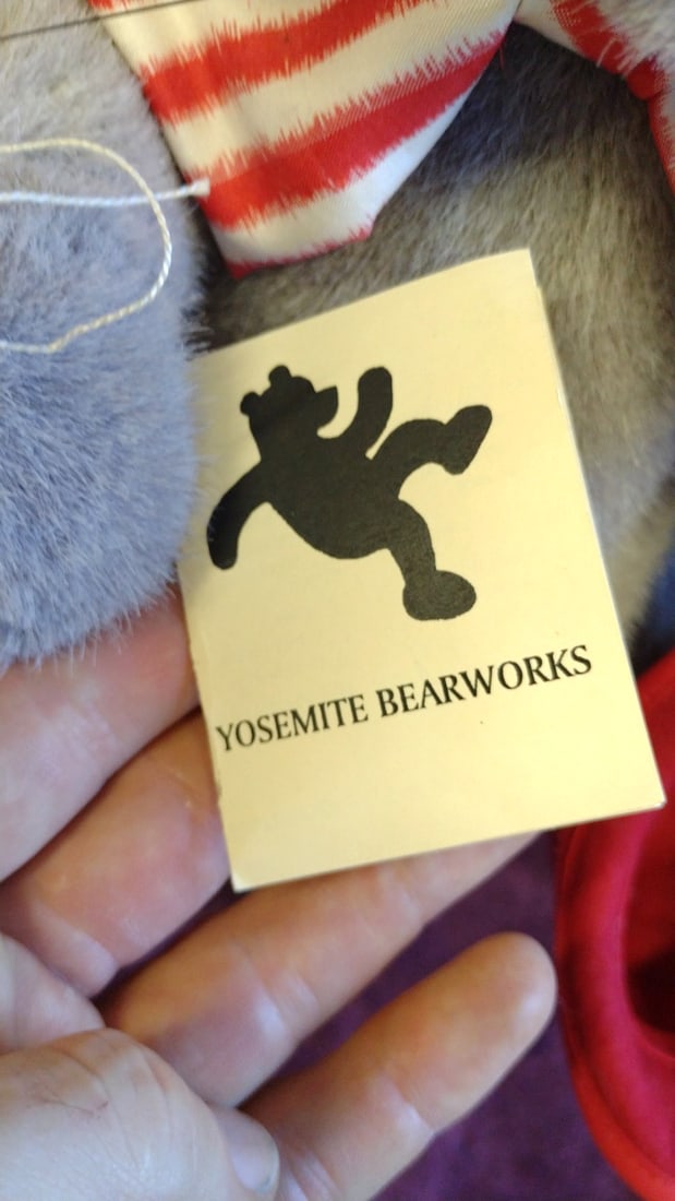 Yosemite Bearworks Hat Trick Gray Plush Rabbit W/ Red Hat & Striped Bow Tie - 2