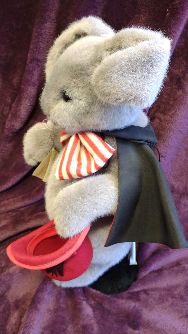 Yosemite Bearworks Hat Trick Gray Plush Rabbit W/ Red Hat & Striped Bow Tie - 6