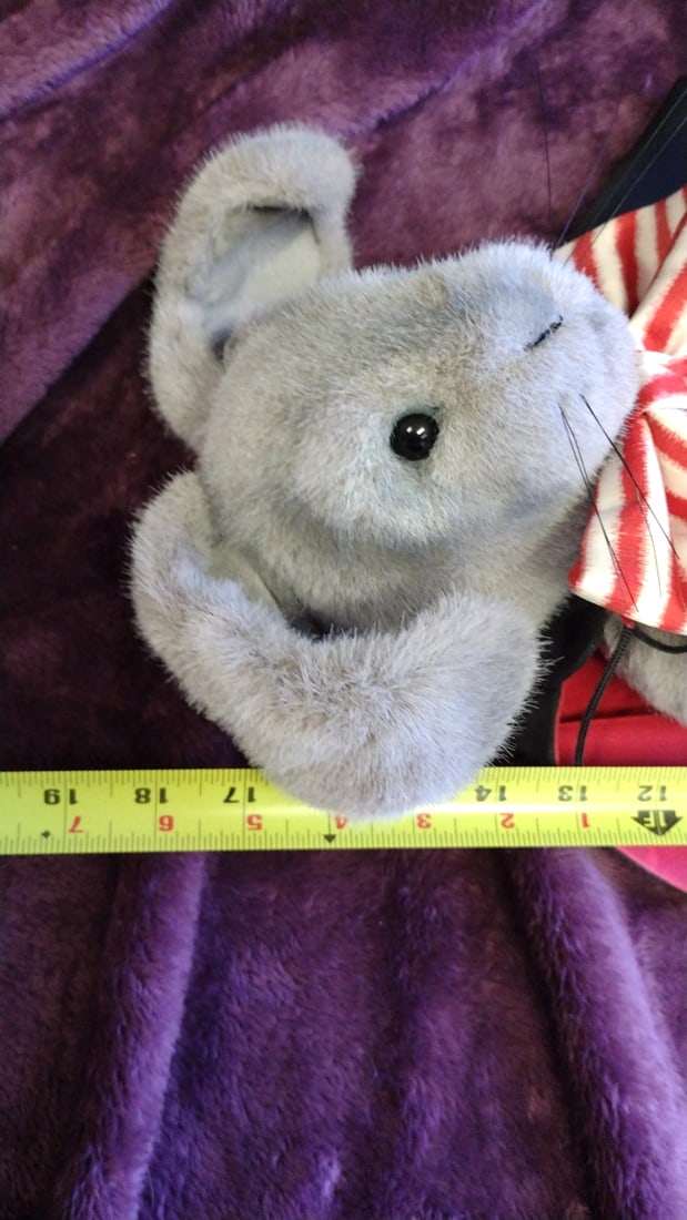 Yosemite Bearworks Hat Trick Gray Plush Rabbit W/ Red Hat & Striped Bow Tie - 8