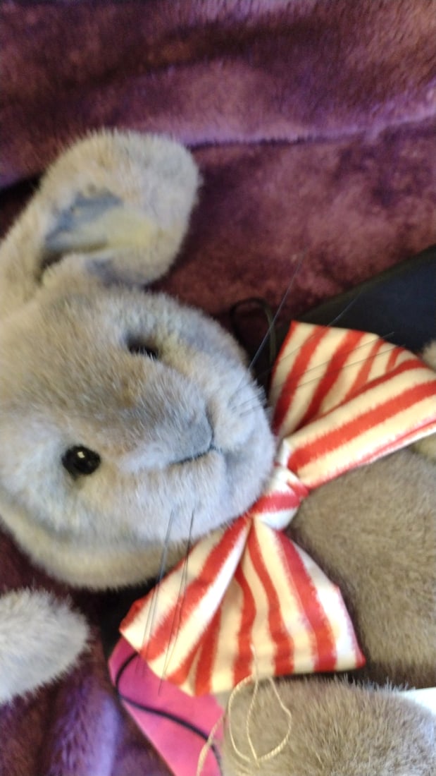 Yosemite Bearworks Hat Trick Gray Plush Rabbit W/ Red Hat & Striped Bow Tie - 9
