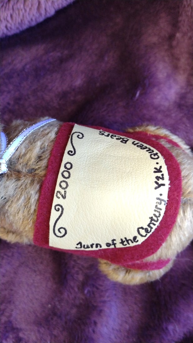 Queen Bears 2000 Turn Of The Century Y2k Brown Plush Bear With Red Harness 1 - 2