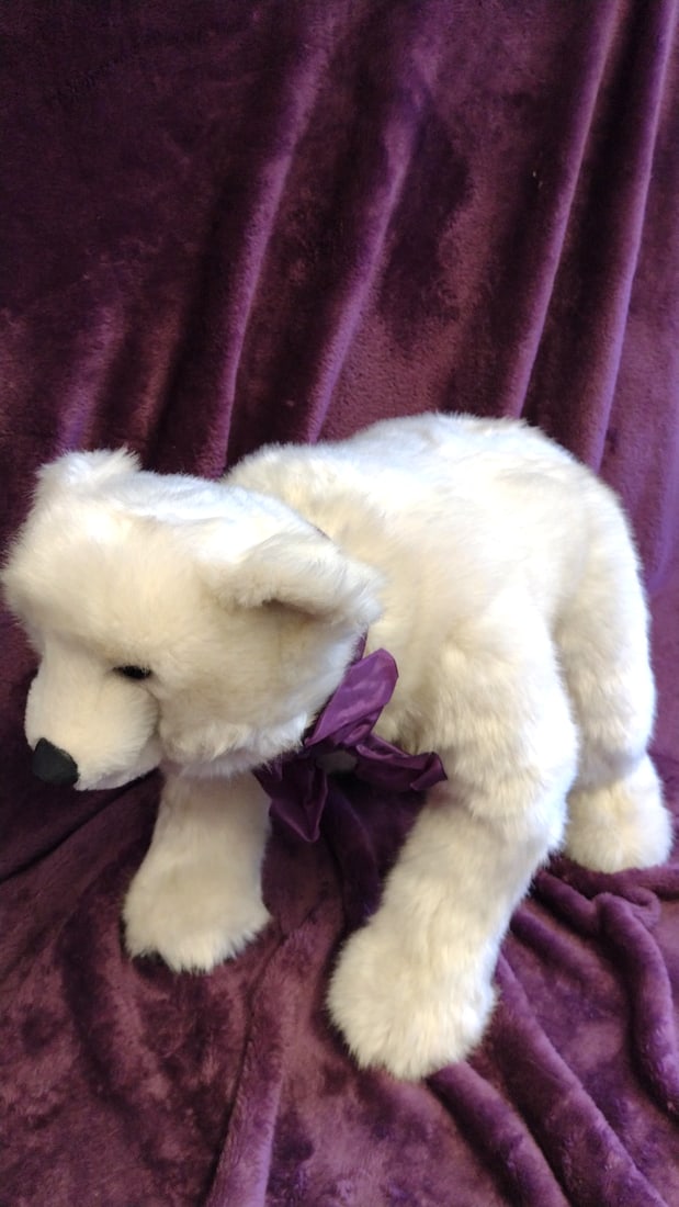 Beaver Valley No. 1425 White Plush Polar Bear With Purple Bow Kaylee Nilan: 20x18x10 8 we have gained a lot of experience shipping dolls from our previous auction. We offer in-house shipping. The shipping price shown in the listing is the liveshipping service by