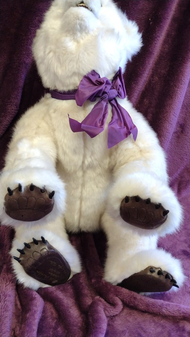 Beaver Valley No. 1425 White Plush Polar Bear With Purple Bow Kaylee Nilan - 3