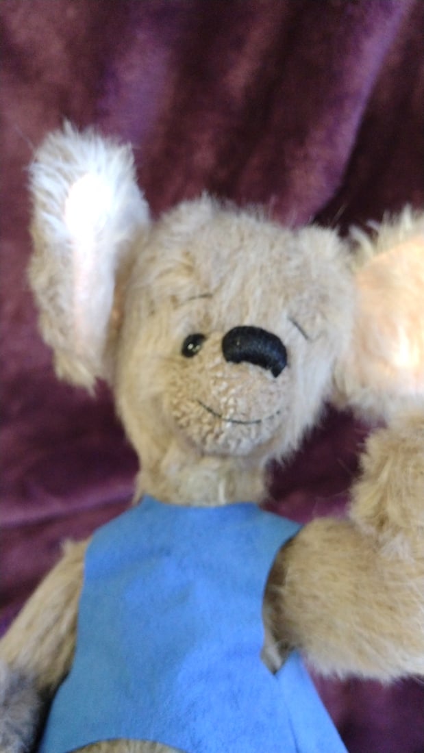 Sharon Lederer Pasha Artist Beige Mohair Kangaroo Plush With Blue Felt Vest - 2