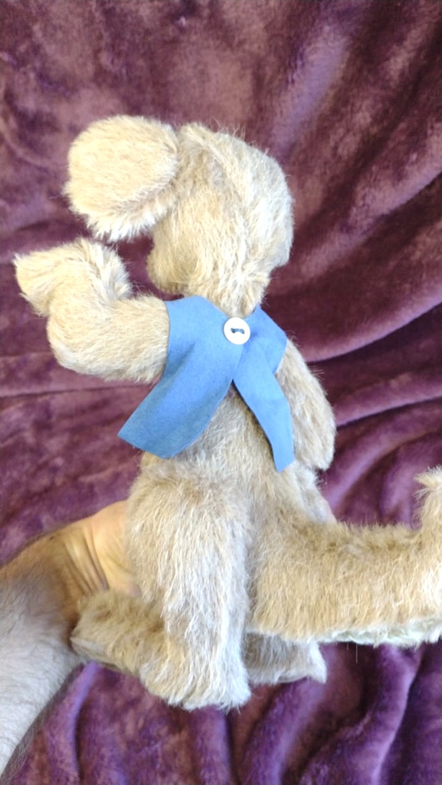 Sharon Lederer Pasha Artist Beige Mohair Kangaroo Plush With Blue Felt Vest - 5