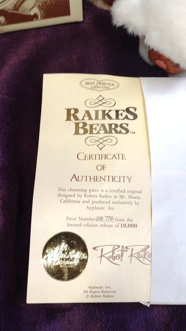 Raikes Bears Best Friends Collection Stacie And Fifi Bear & Cat Plush Set With Coa - 3