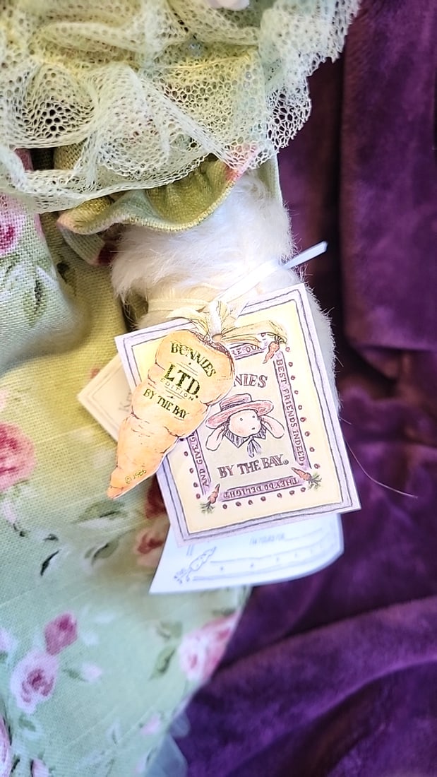 Bunnies By The Bay Endearing Effie Plush Bunny Doll Green Floral Dress With Box - 3
