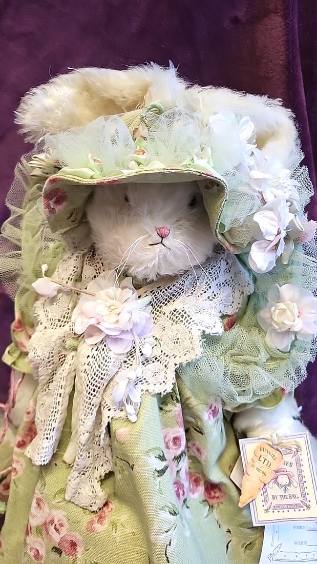 Bunnies By The Bay Endearing Effie Plush Bunny Doll Green Floral Dress With Box - 5