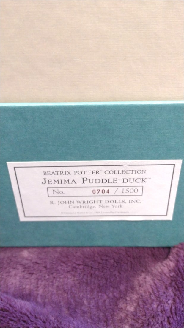 R. John Wright Dolls Beatrix Potter Jemima Puddle-duck Doll 0704/1500 With Box & Coa - 3