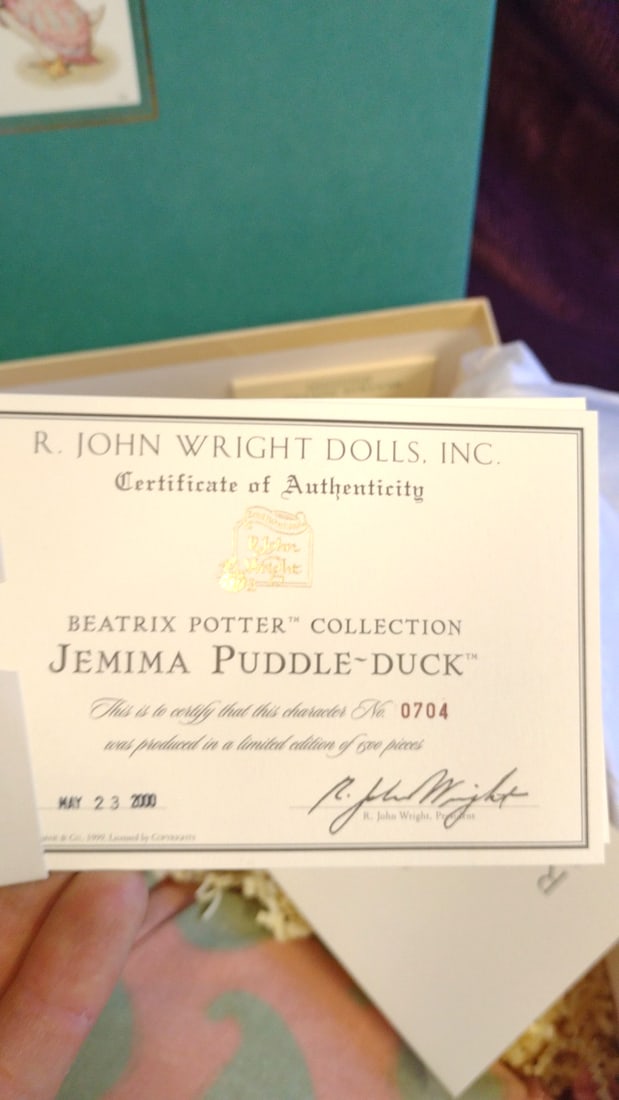 R. John Wright Dolls Beatrix Potter Jemima Puddle-duck Doll 0704/1500 With Box & Coa - 4