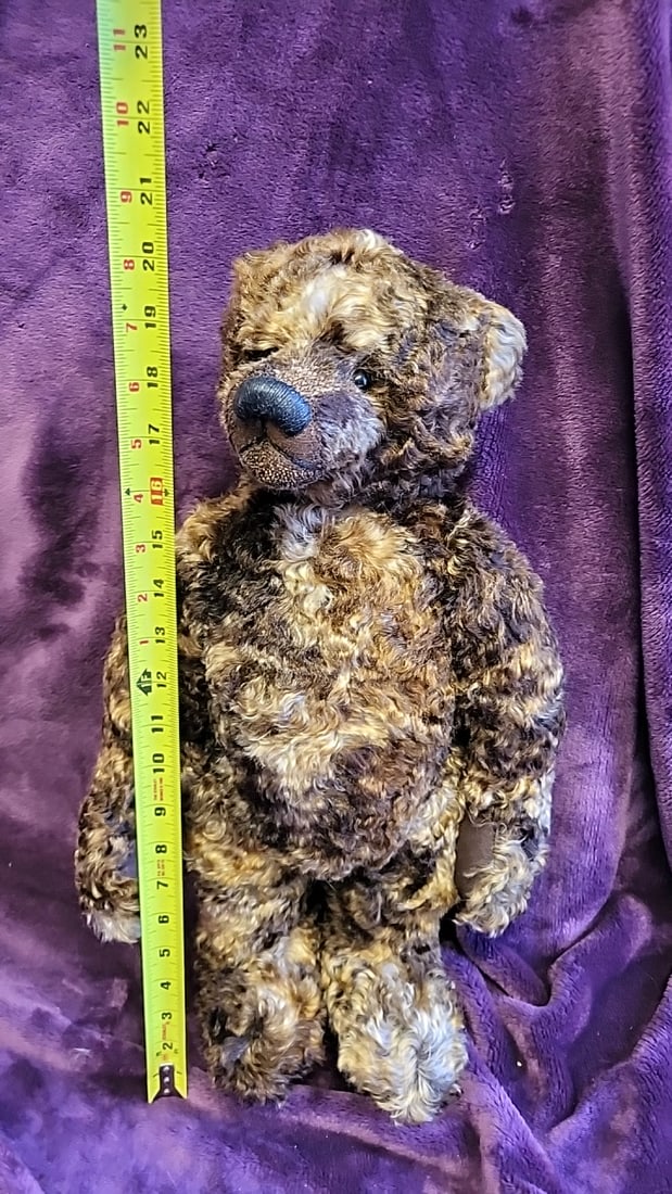 Artist Made Signed Brown Tan Curly Fur Jointed Teddy Bear Plush - 6