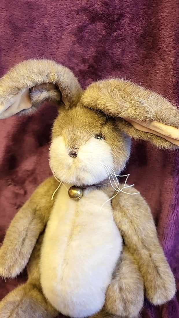 The Bearington Collection Plush Bunny Rabbit Tan Cream Floppy Ears Collar Bell - 2