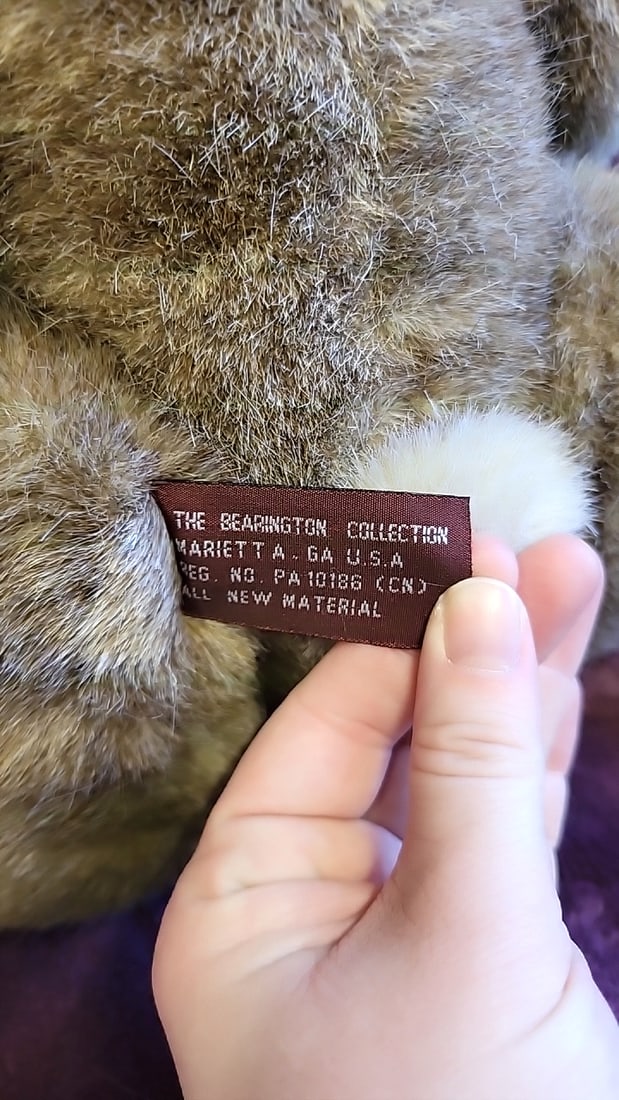 The Bearington Collection Plush Bunny Rabbit Tan Cream Floppy Ears Collar Bell - 5