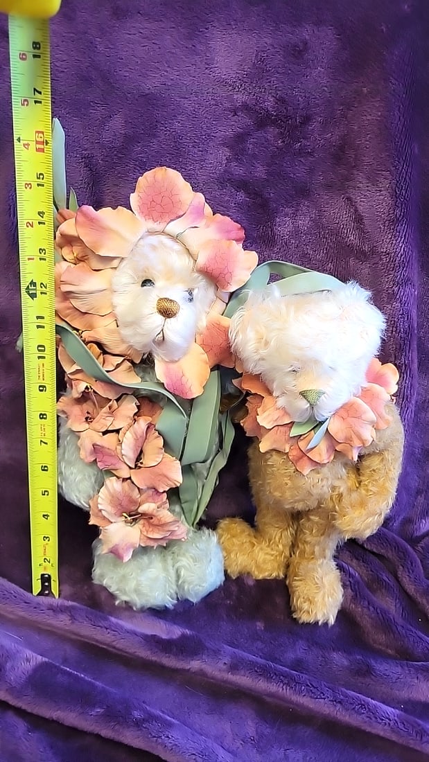 Artist Made Signed Jazzbears By Virginia Jasmer Deana Ellis Oz Teddy Bear Pair With Hydrangea Petal - 9