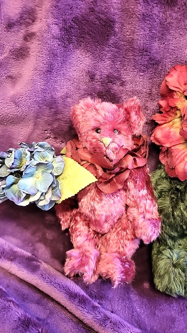 Artist Made Signed Jazzbears Created By Virginia Jasmar Deana Ellis Oz Plush Teddy Bears Flower C... - 2
