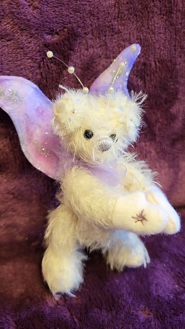 Artist Made Signed Mini Plush Animal Lot With Teddy Bears, Fairy Wings, Pig And Cat, Yellow Pink ... - 3