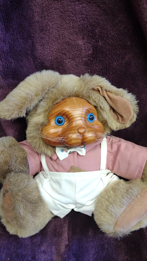 Robert Raikes Wood Face Plush Bunny Rabbits Ashley And Brett 1988 - 3
