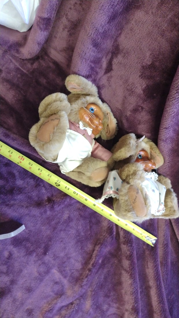 Robert Raikes Wood Face Plush Bunny Rabbits Ashley And Brett 1988 - 9