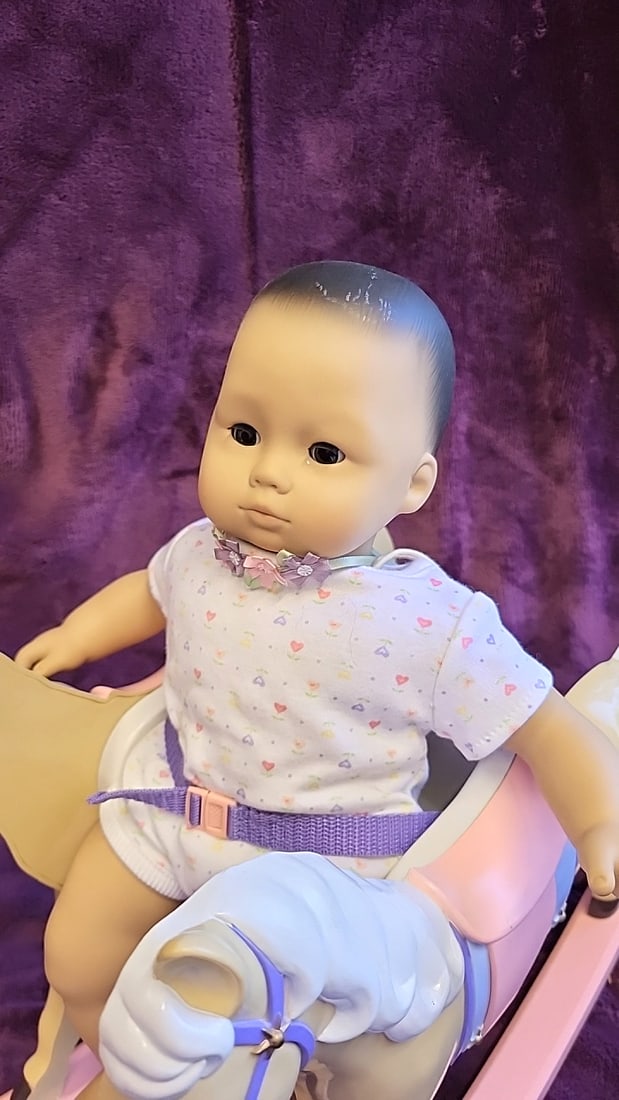 American Girl Bitty Baby Doll With Pink Rocking Horse - 2