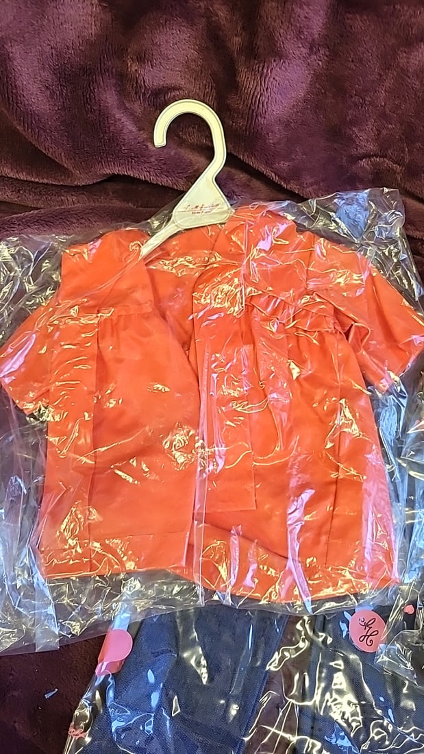 Annette Himstedt Doll Clothing Lot Orange Jacket Denim Pants Shorts Floral Bag - 4