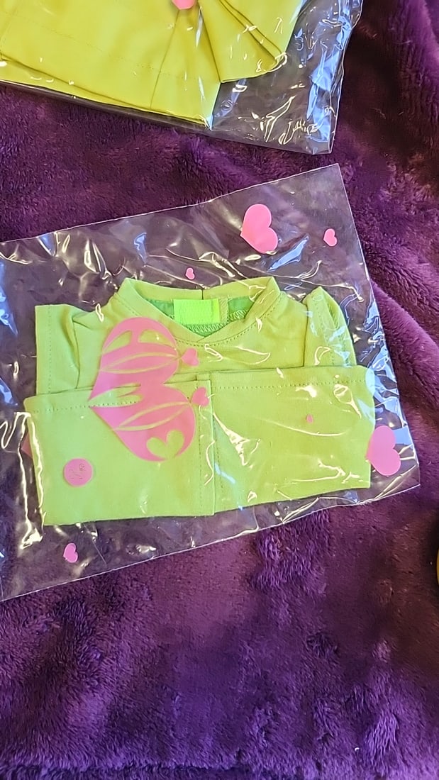 Annette Himstedt Doll Clothes Outfit Lot With Hangers, Green Plaid Dress, Apron, Red Hoodie, Lime... - 2