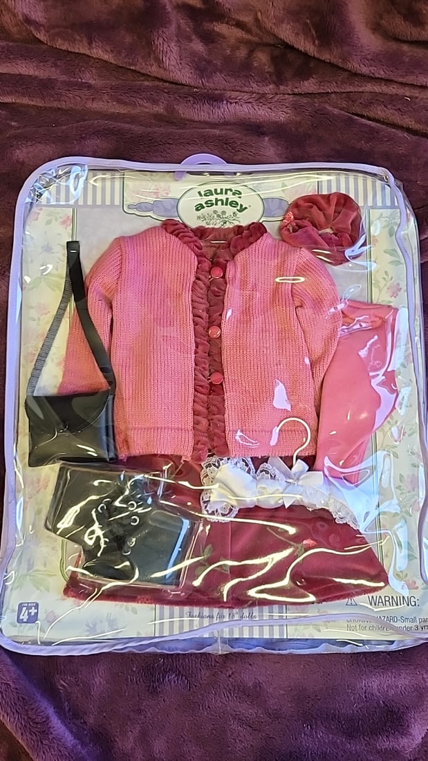 Laura Ashley Fashions For 18" Dolls Clothing Outfit Sets Lot Of 3 Pink Floral & Knit - 2