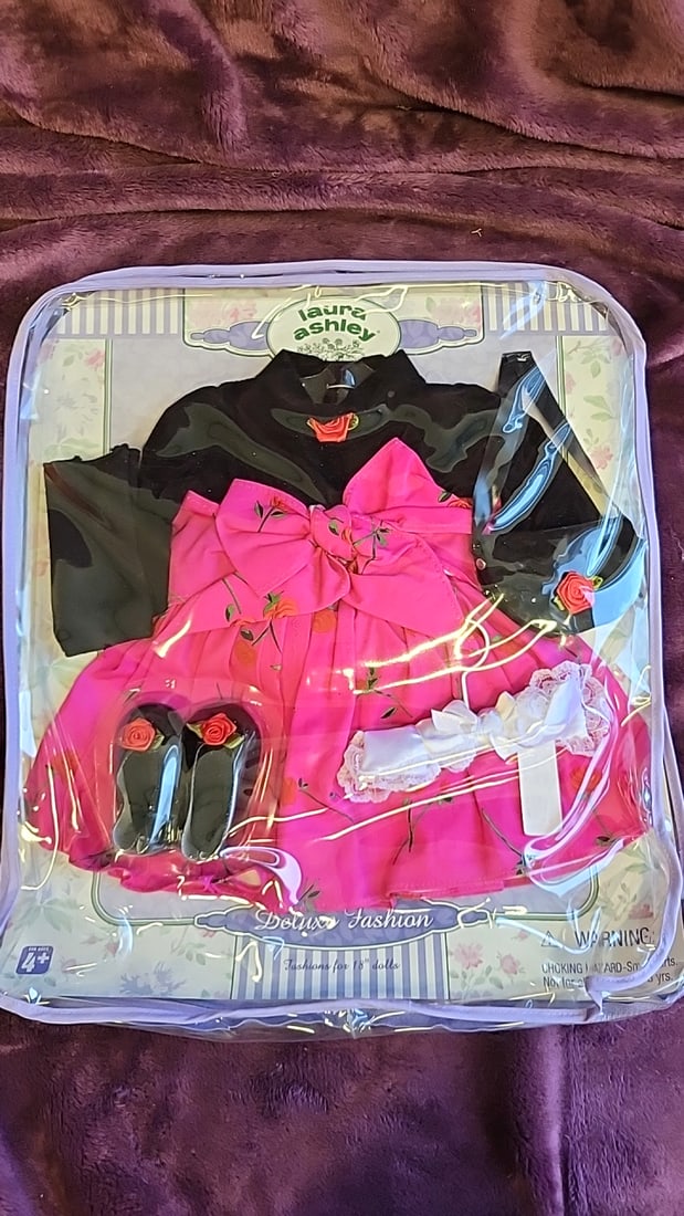 Laura Ashley Fashions For 18" Dolls Clothing Outfit Sets Lot Of 3 Pink Floral & Knit - 5