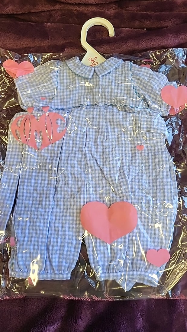 Annette Himstedt Doll Clothes Lot Pink Blue Gingham Outfits, Bonnets And Robes - 3