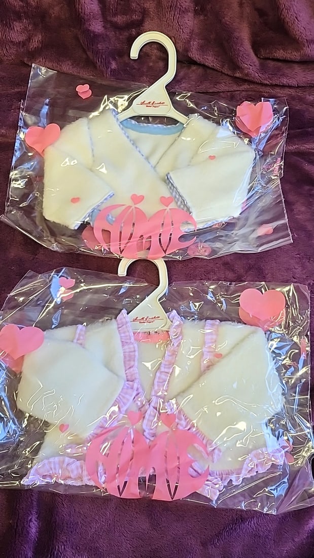 Annette Himstedt Doll Clothes Lot Pink Blue Gingham Outfits, Bonnets And Robes - 4