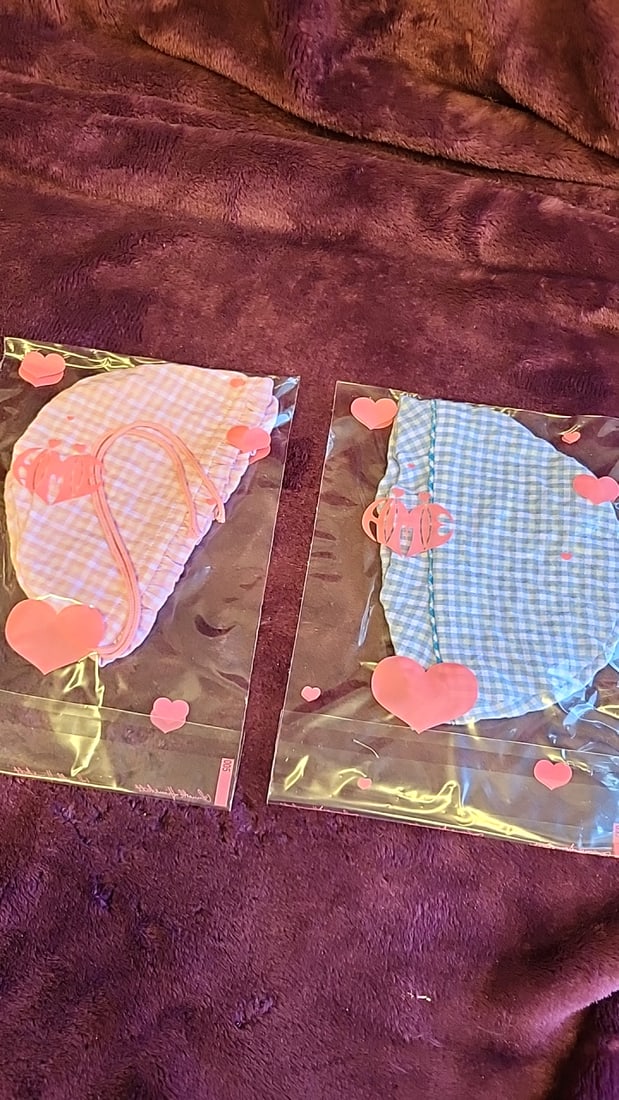 Annette Himstedt Doll Clothes Lot Pink Blue Gingham Outfits, Bonnets And Robes - 5